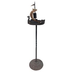 Vintage Sailing Ship Wrought Iron Ashtray on Stand