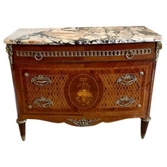 Antique Quality French Kingwood & Marquetry Inlaid Marble Top Chest of Drawers