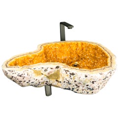 Natural Citrine Geode Sink with Druzy Crystals, Wash Basin, Luxury Stone Sink