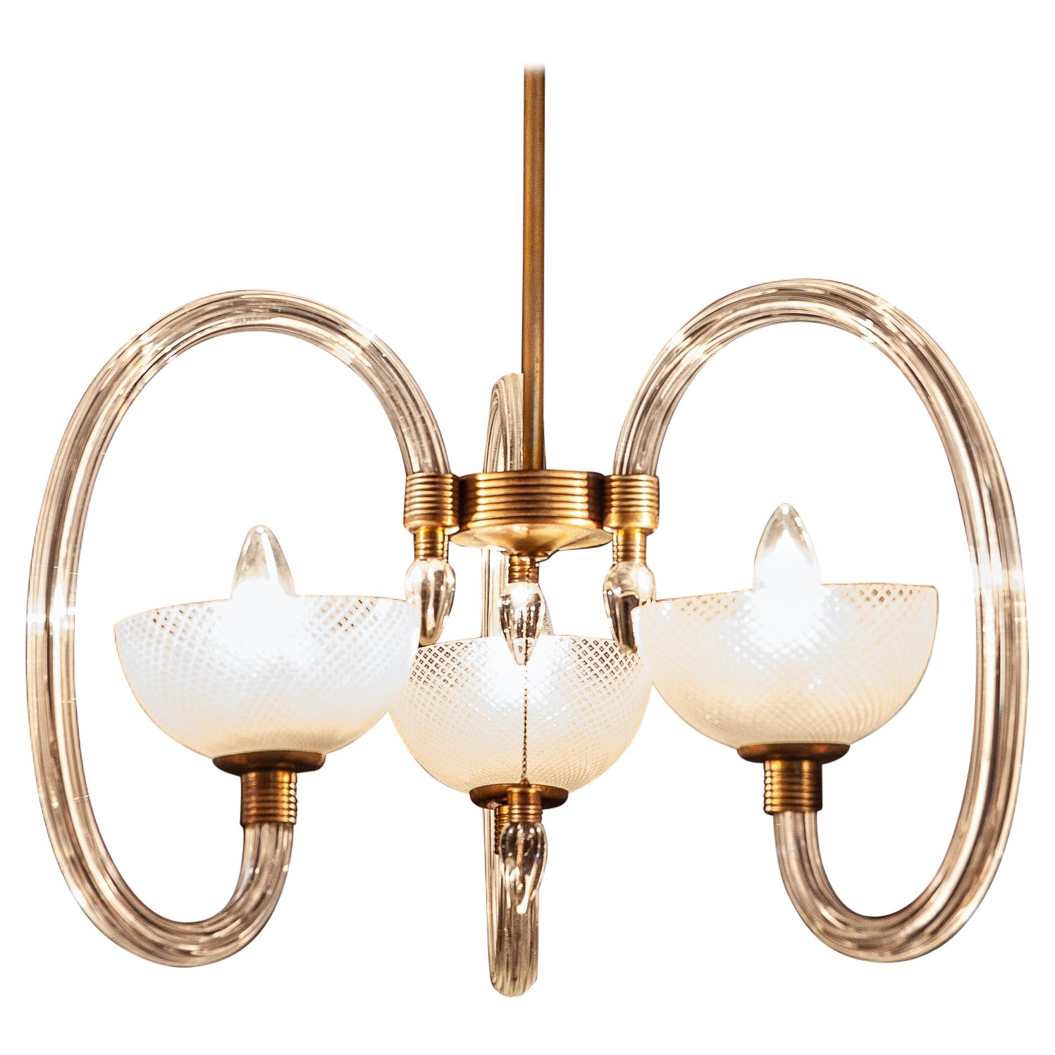 Ercole Barovier, lustre de Murano précieux Reticello, Venise, années 1940
