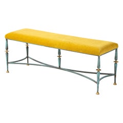 1950's French Iron And Brass Bench With Mohair Upholstery