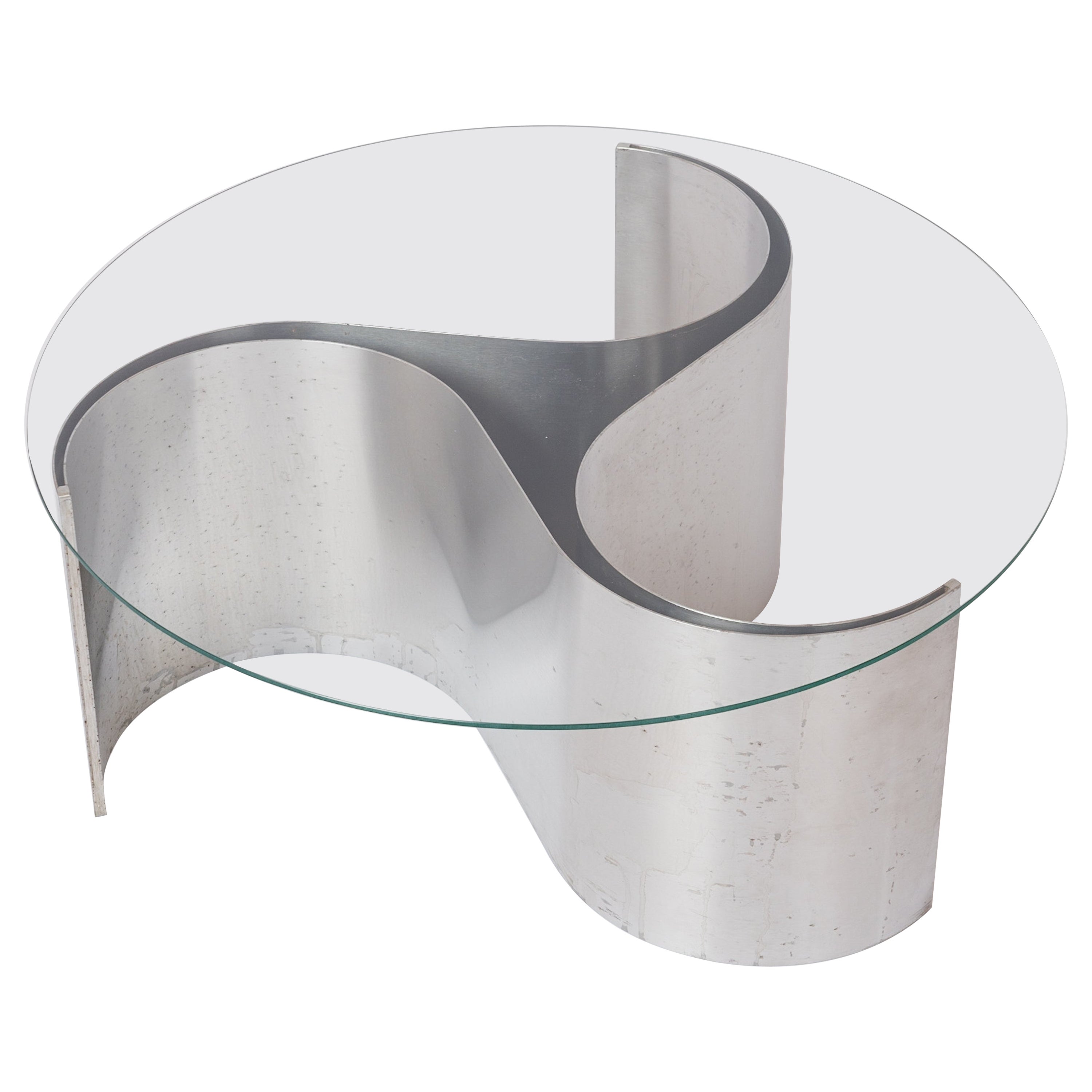 Mesa baja "Comète" de acero inoxidable de Patrice Maffei para Kappa - Francia Años 70