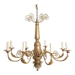 Lustre à 8 lumières italien, Piemonte, néoclassique en bois doré, fer et métal, vers 1830