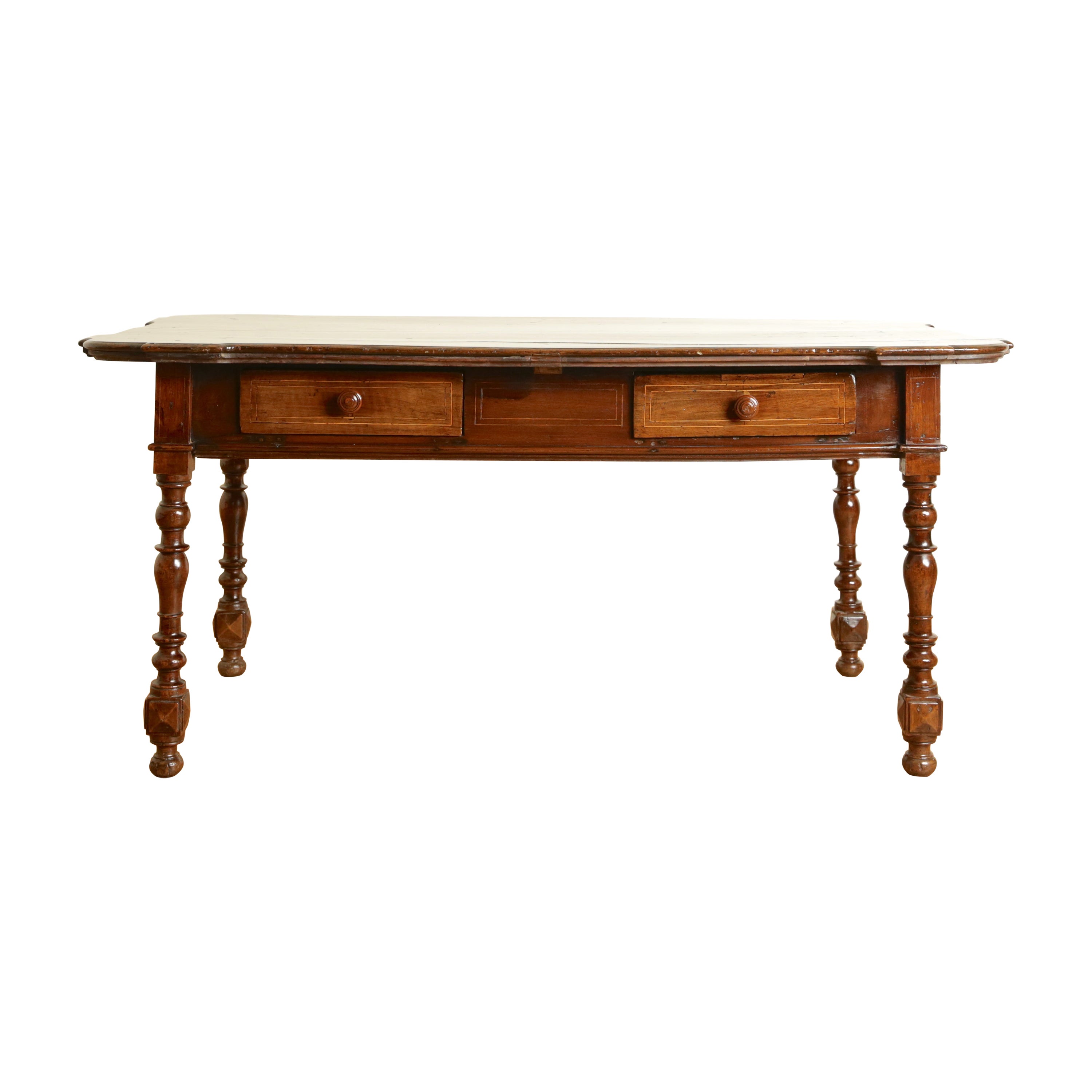 Italian, Bologna, LXIV Period Shaped Walnut & Inlaid 2-Drawer Table, ca. 1715 For Sale