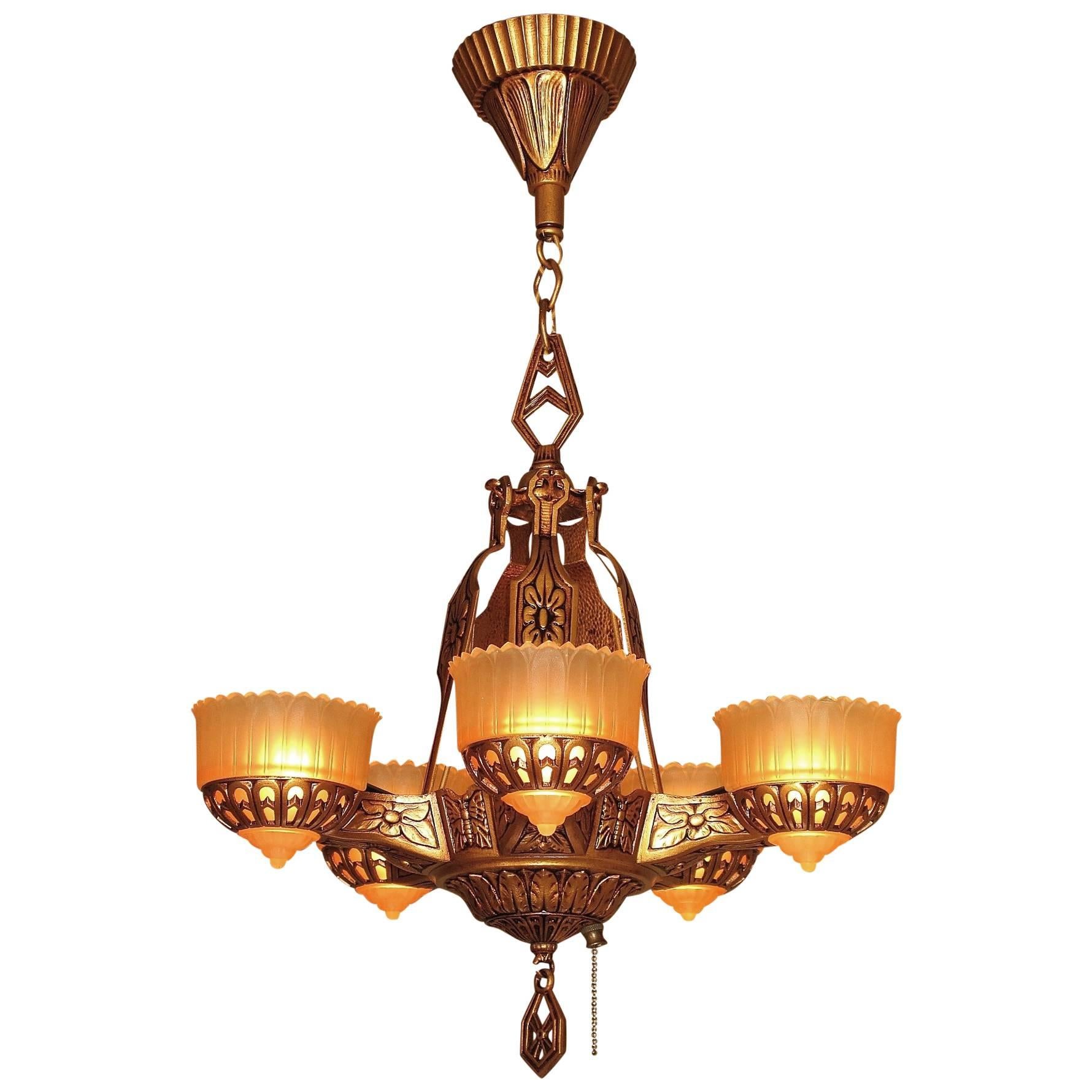 Deco Era Ceiling Chandelier with Butterflies For Sale