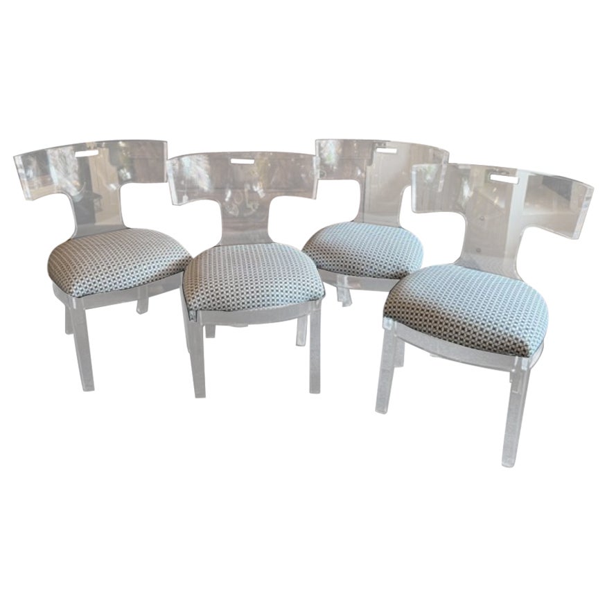 Set of Four Clear Acrylic Upholstered Dining Chairs