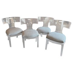 Set of Four Clear Acrylic Upholstered Dining Chairs