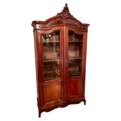 Antique 19th Century French Mahogany Beveled Glass Front 2-Door Cabinet, Ca 1890