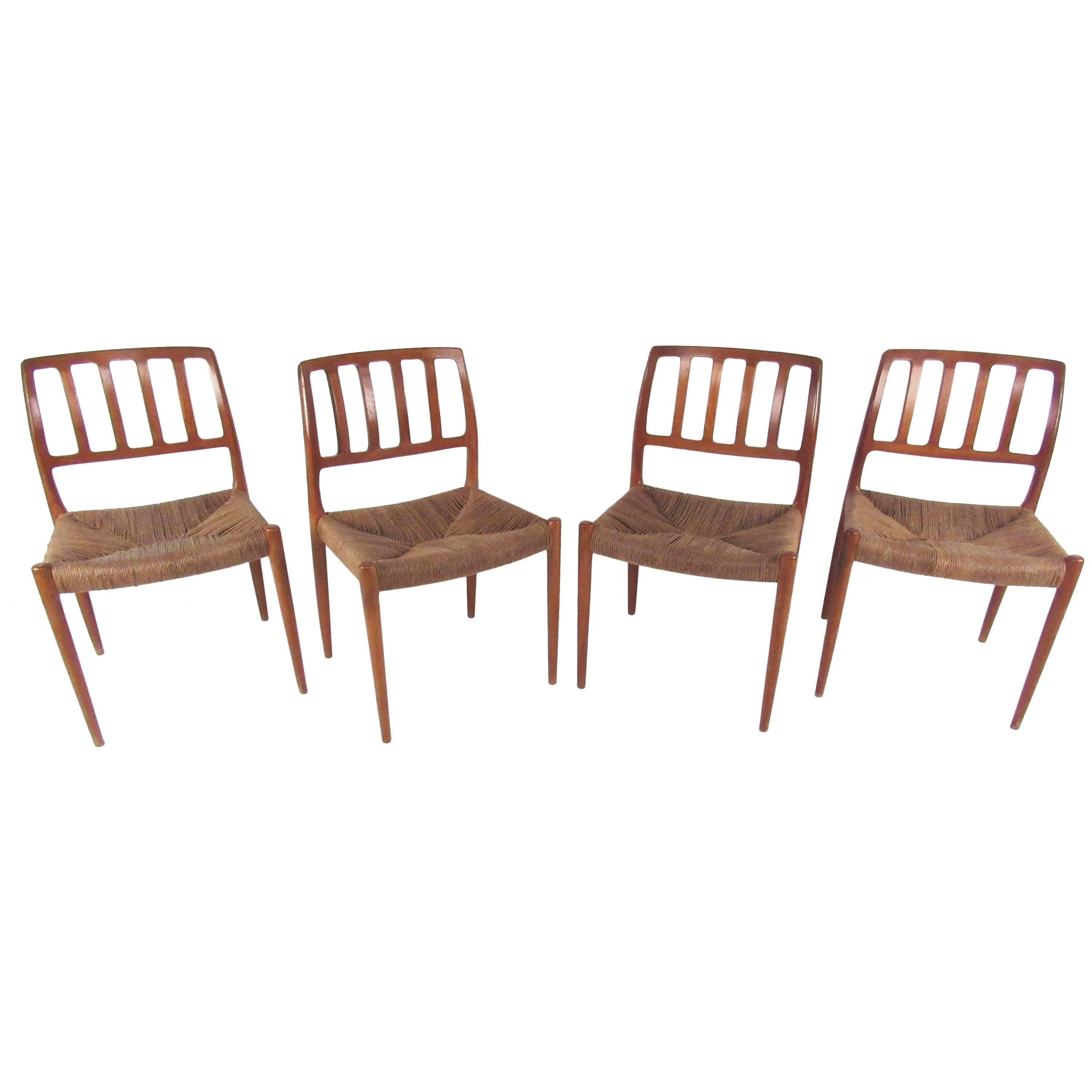 N.O. Møller Teak and Rush Seat Dining Chairs For Sale