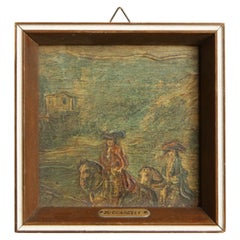 Small Italian Oil on Board, “Riders in Landscape with Villa”, attr. Zuccarelli