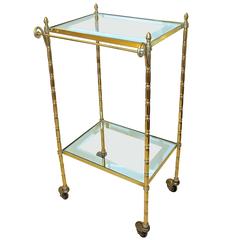 Diminutive Bagues Faux Bamboo Brass Bar Cart or Side Table