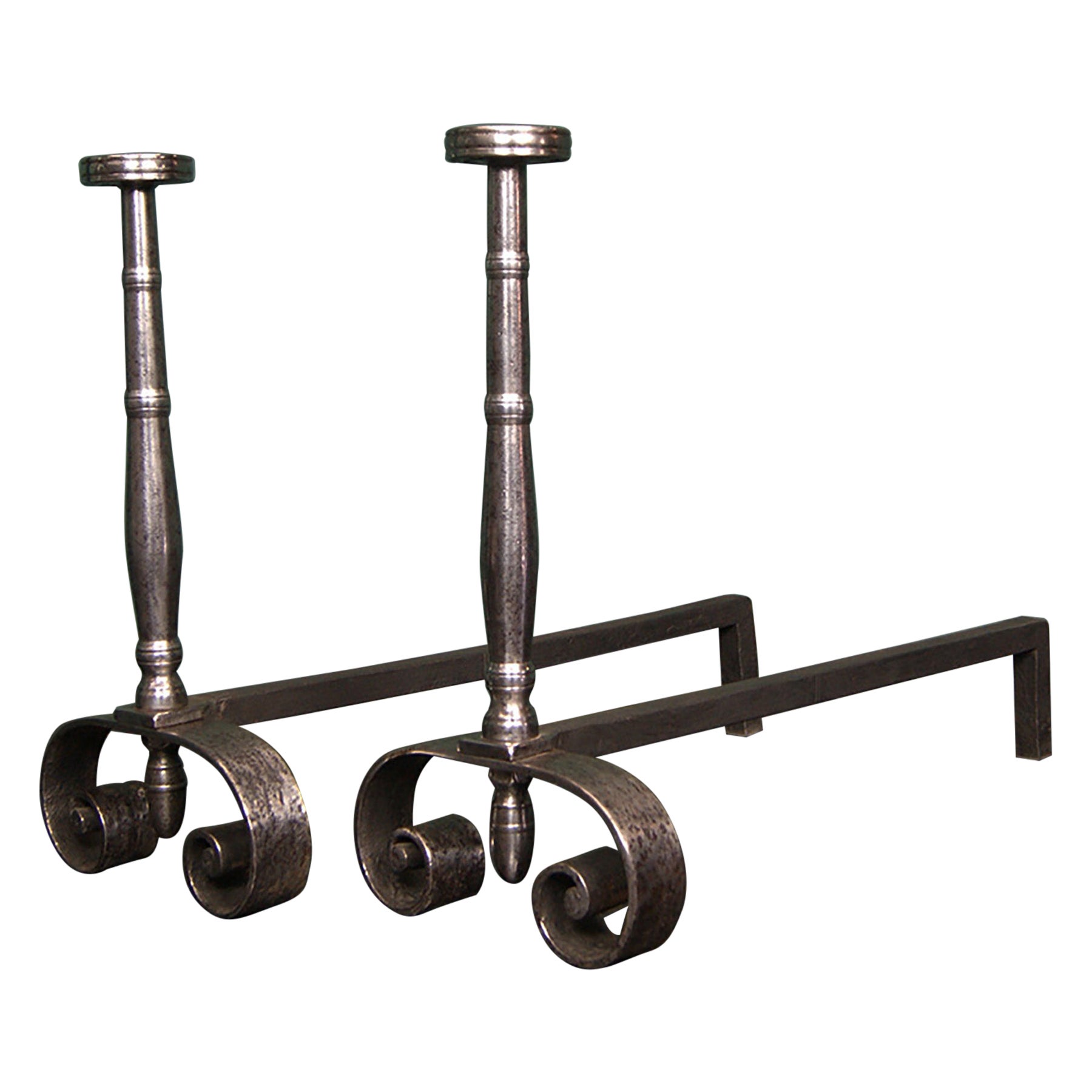 Substantial 19th Century Wrought Fireplace Andirons For Sale