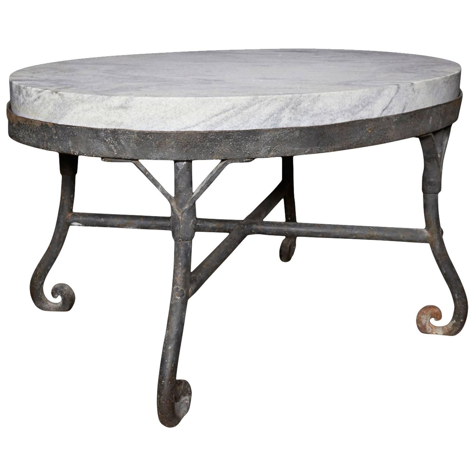 Iron and Marble Oval Table For Sale