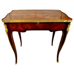 Antique French Louis XV Small Writing Desk With Leather Top Pullout