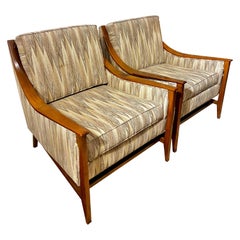 Matching Pair of Mid Century Modern Chevron Upholstered Lounge Chairs