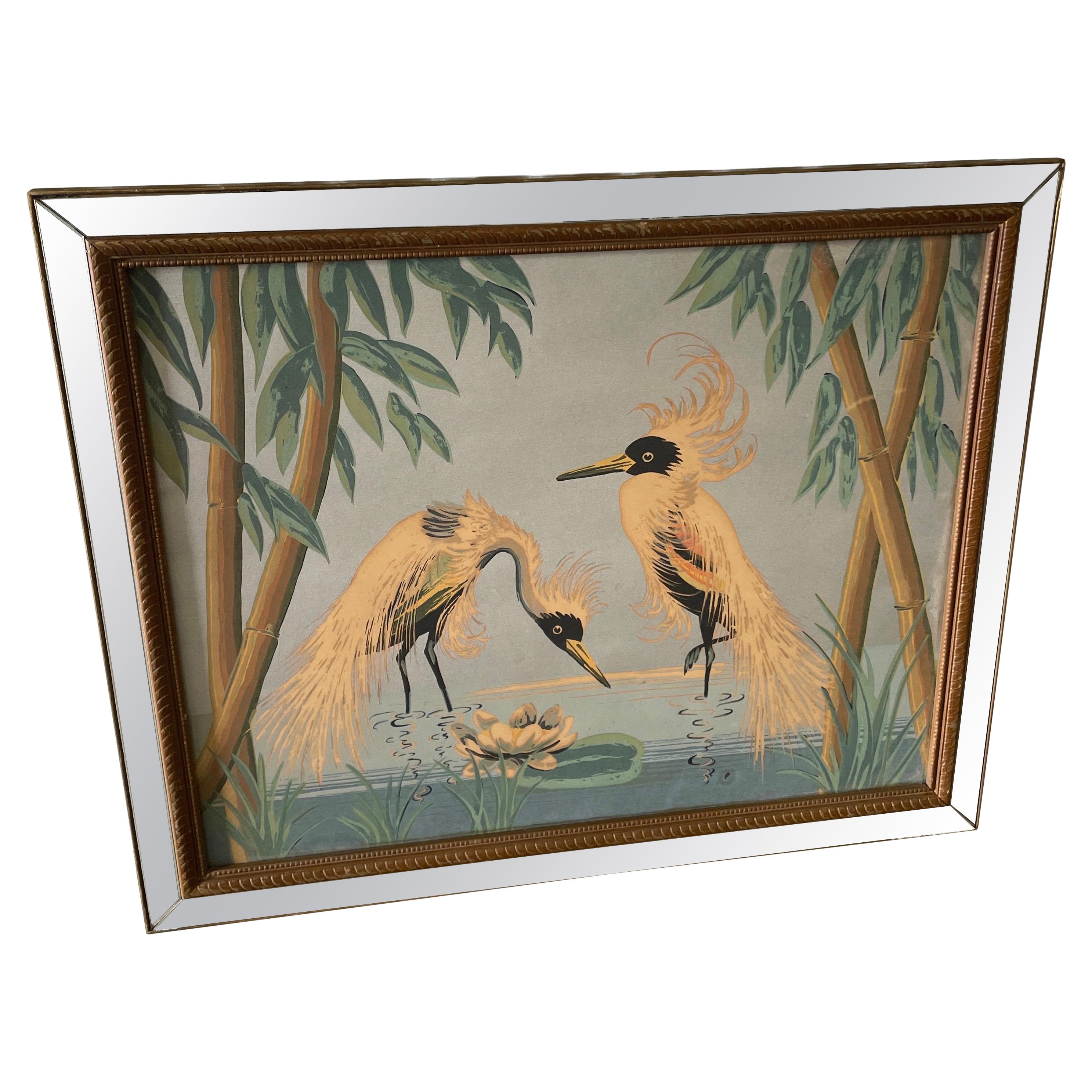 Mid Century Vogel Druck in gespiegeltem Rahmen