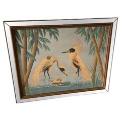 Mid Century Bird Print in Mirrored Border Frame