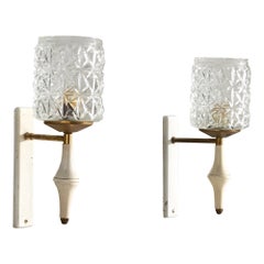 Italian Designer, Wall Lights, Brass, Metal, Wood, Glass, Italy, 1950s