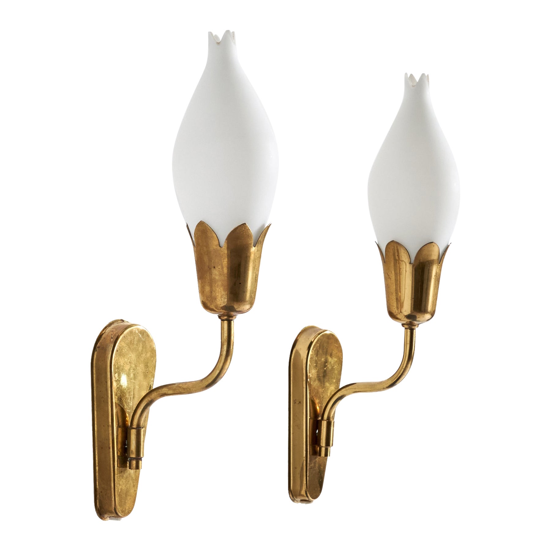 Fog & Mørup, Wall Lights, Brass, Glass, Denmark, 1960s