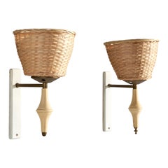 Design-Light italien, laiton, métal, Wood Wood, rotin, Italie, années 1950
