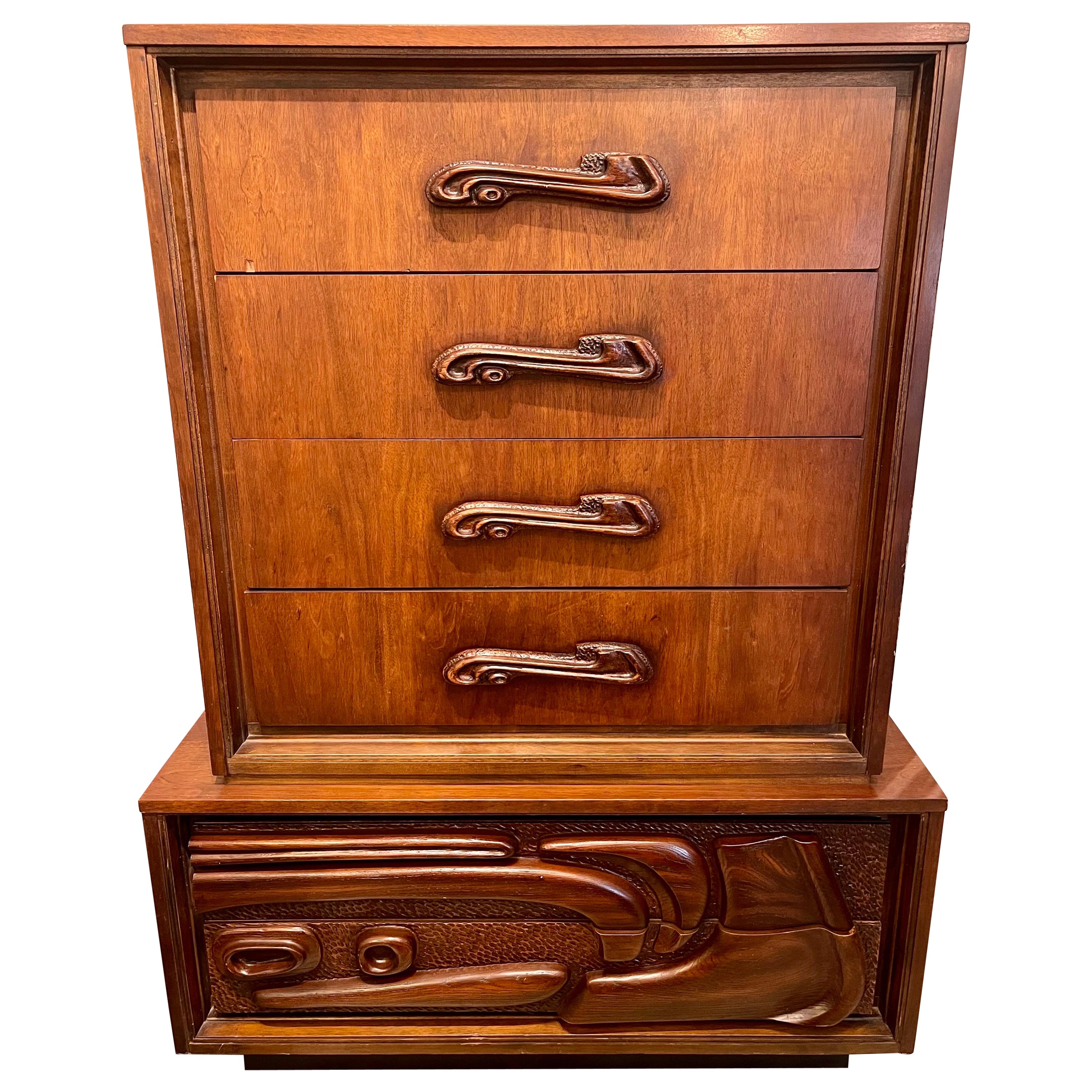 Witco Style Pulaski Mid Century Oceanic Brutalist Gentlemans Chest Highboy