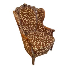Intricately Carved Mahogany Pagoda Wing Chair