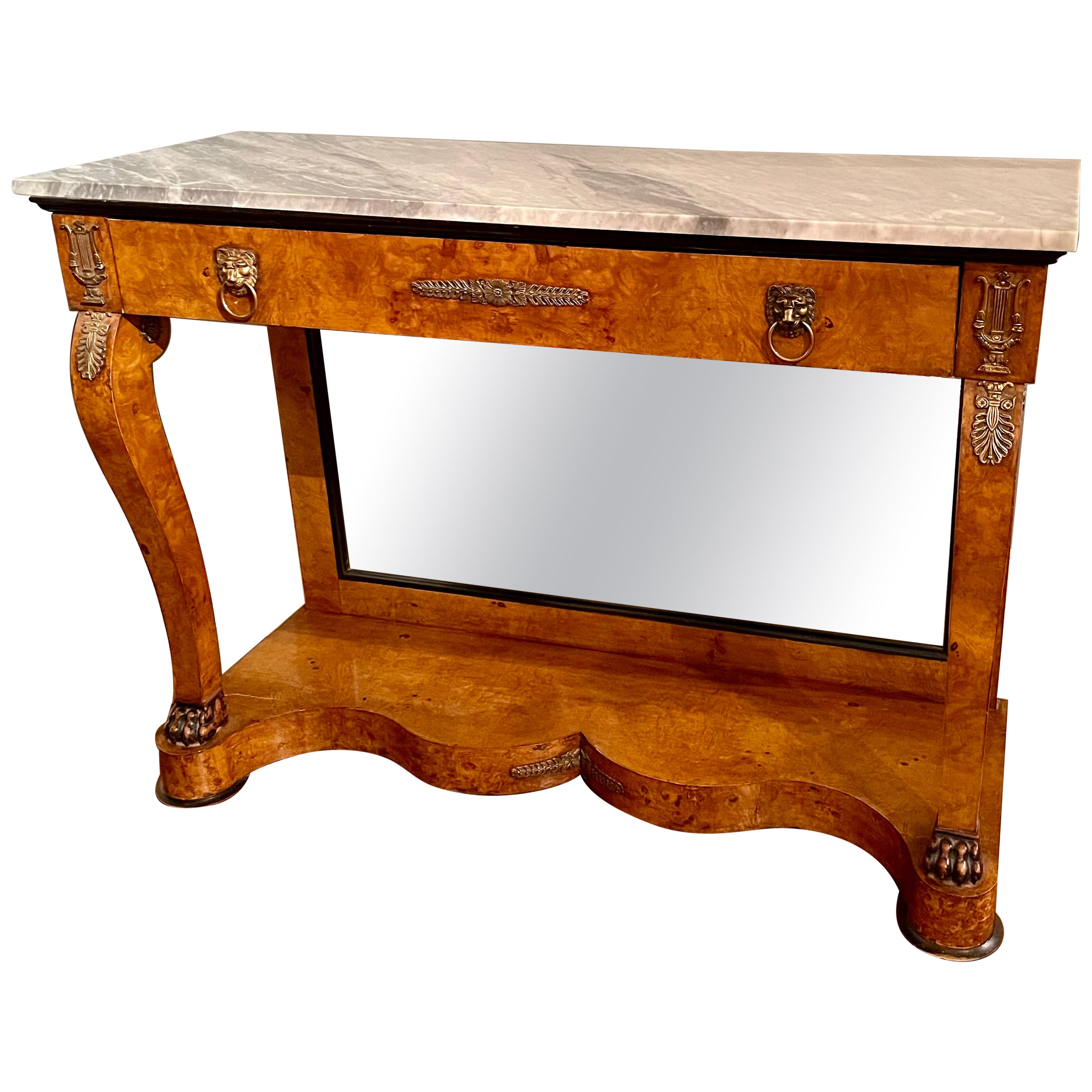 Mesa consola antigua de arce ojo de pájaro Charles X Circa 1900