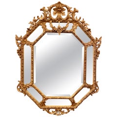 Antique French Octagonal Gold Leaf Mirror with Beveled Glass Circa 1875-1890