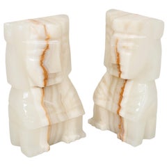 Mayan Figure Agate Bookends - a Pair