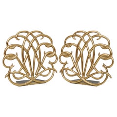 Virginia Metalcrafters Scrolled Brass Bookends - a Pair