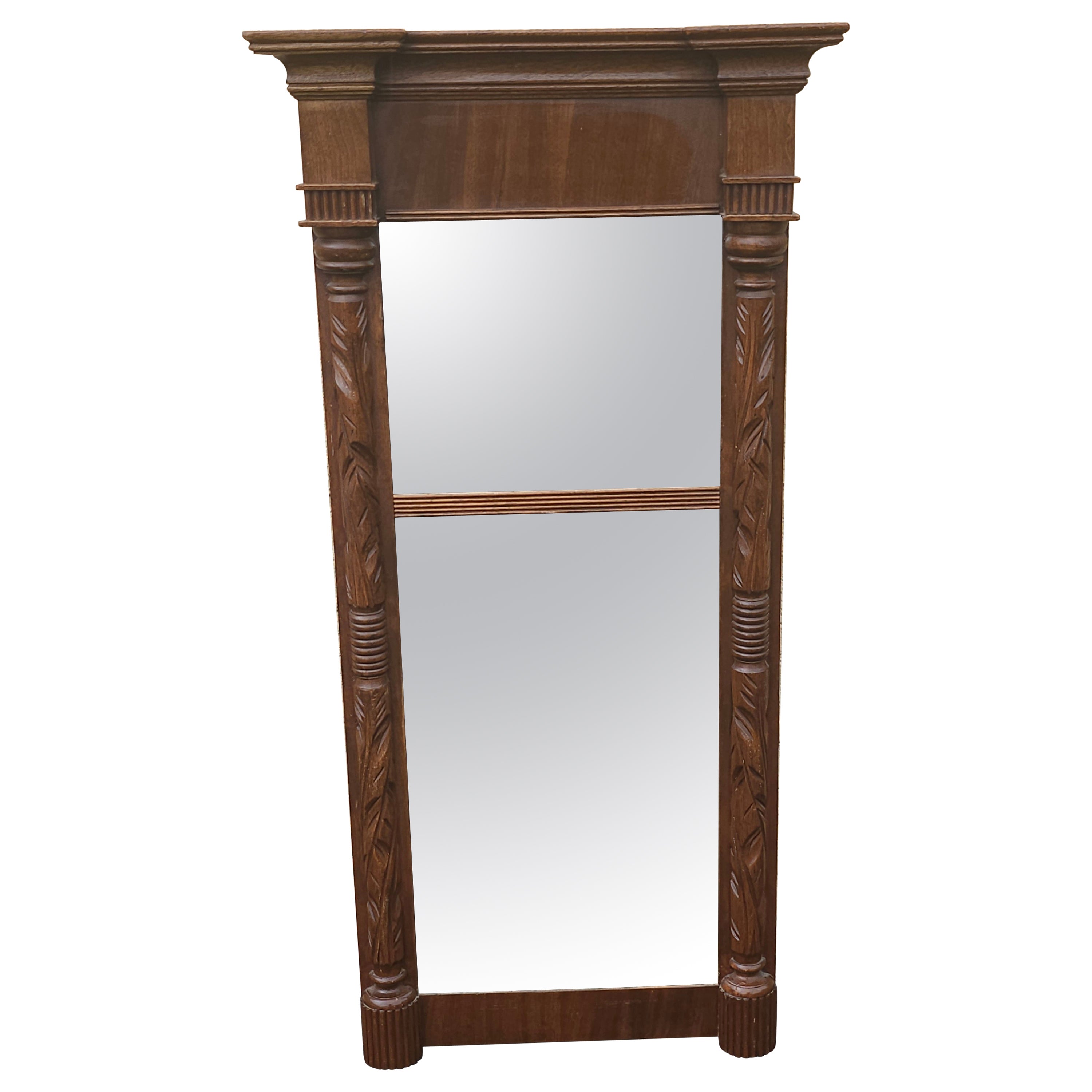 1956 Biswanger French Empire Carved Mahogany Trumeau Mirror