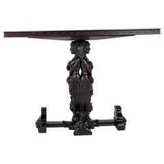 Console Table 1950s, Painted Glass and Carved Wood