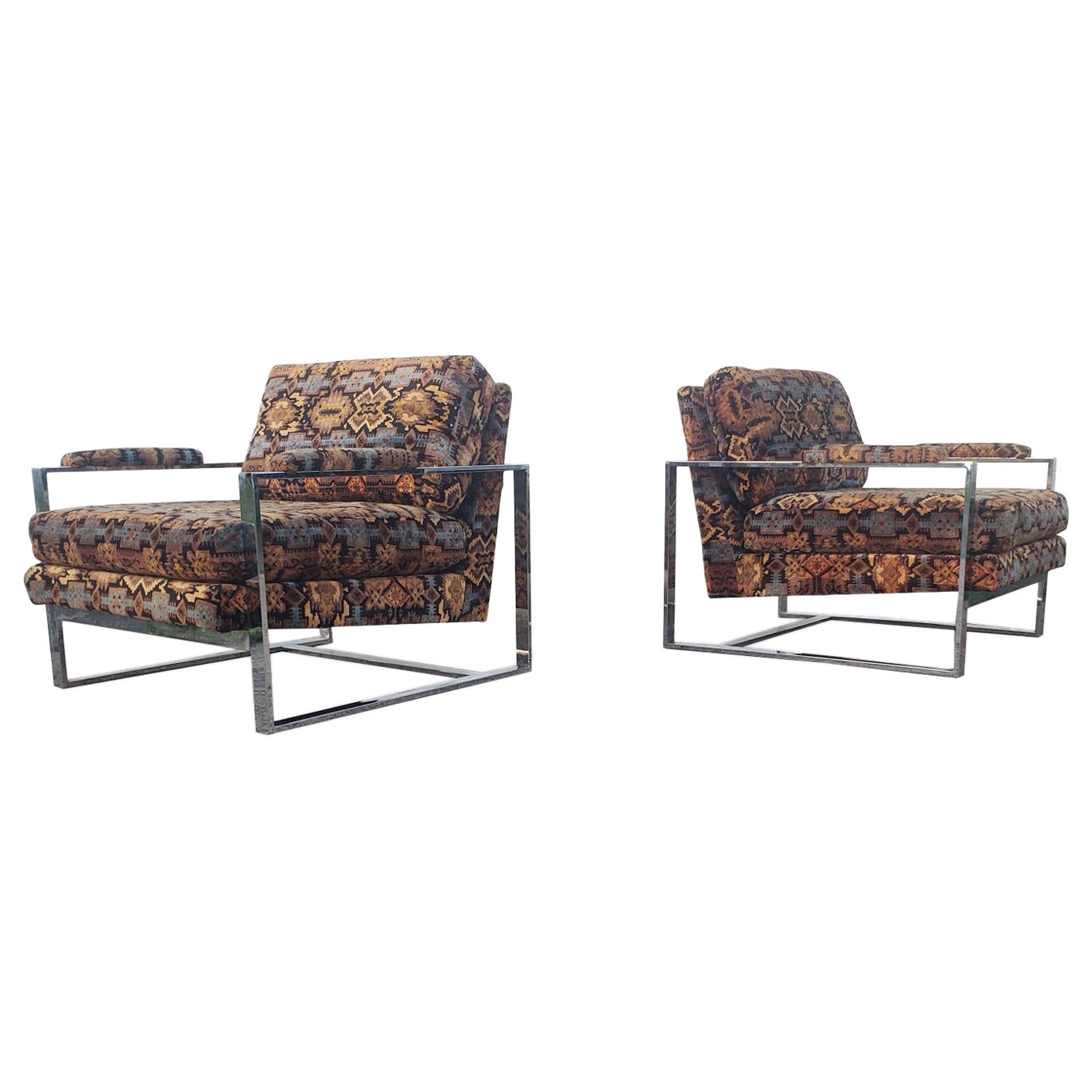 Pair of Milo Baughman Style Chrome Lounge Chairs