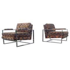 Pair of Milo Baughman Style Chrome Lounge Chairs