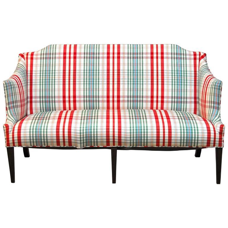 Modern Sheraton Style Plaid Settee Sofa at 1stDibs