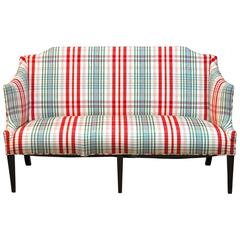 Vintage Modern Sheraton Style Plaid Settee Sofa