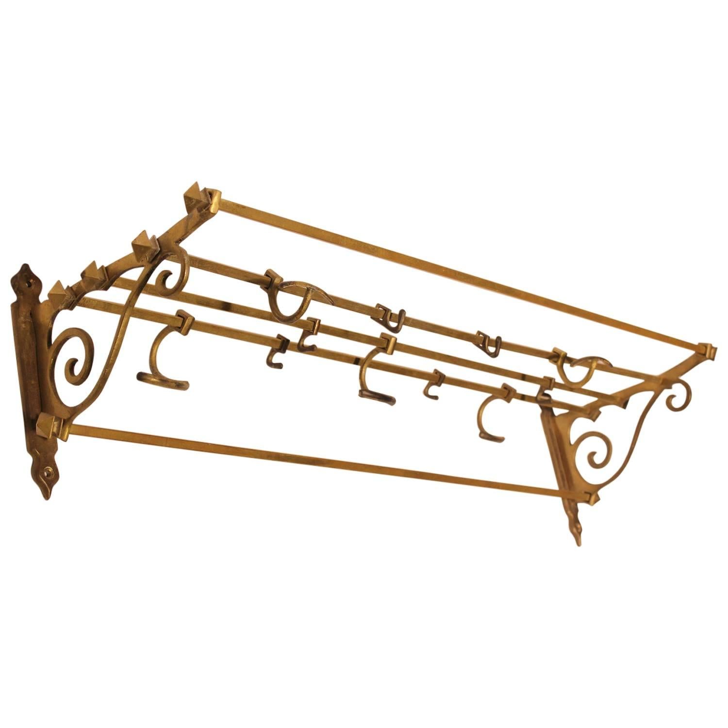 Antique Coat and Hat Brass Wall Rack