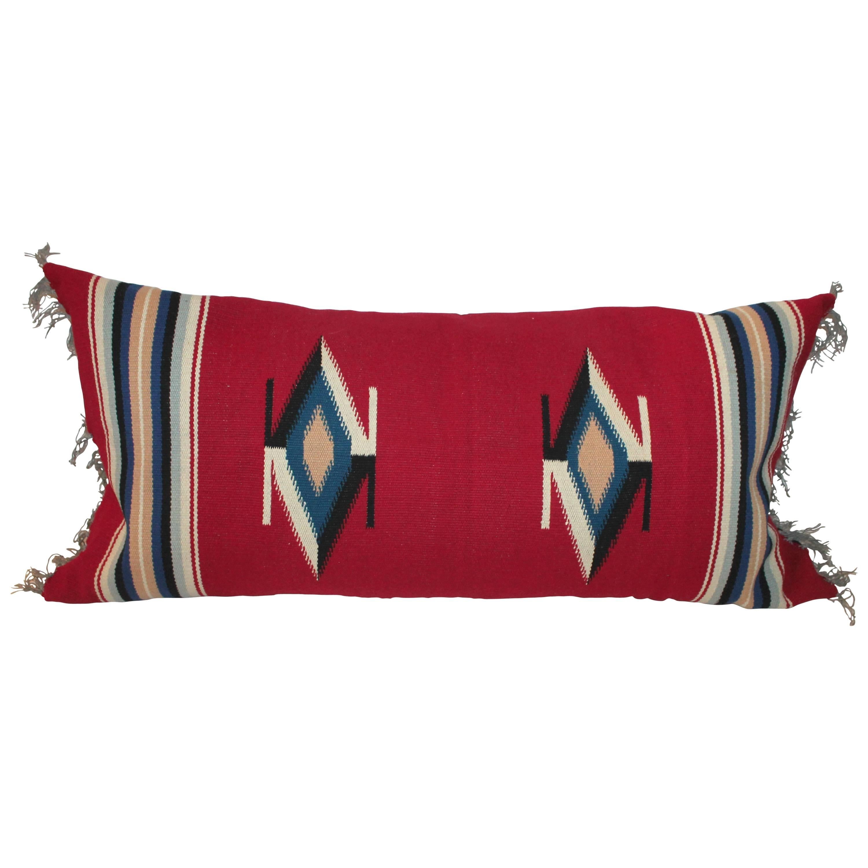 Mexican Indian Handwoven Serape Bolster Pillow For Sale