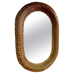 Large Mirror Wiker, Oval Shaped 70s