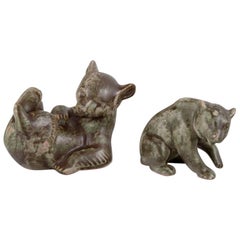 Johgus, Dinamarca. Figuras de cerámica de dos oseznos. 1970s