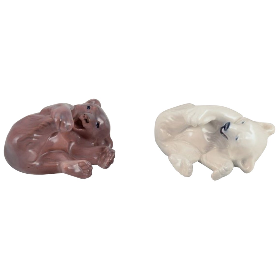 Royal Copenhagen, Denmark. Two porcelain figurines of bear cubs