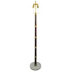 Italian Mid-Century Floor Lamp with Brass Rings on Glass Base