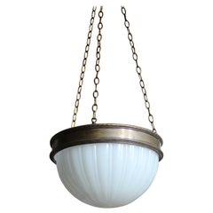 Antique Early 20th C large Jefferson Milk Glass Edwardian Plafonnier Pendant Light