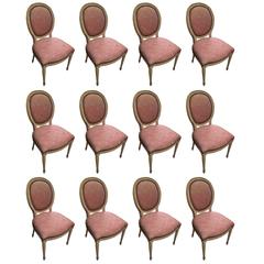 Set of 12 French  Louis XVI Style Dining Chairs on Tapered Legs