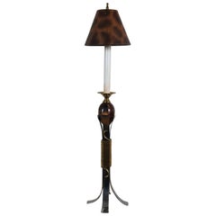 Vintage Maitland Smith Tessellated Faux Tortoise Chrome Candlestick Buffet Table Lamp