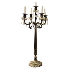 Art Nouveau French Silver Metal and Crystal 5 Branch Candelabra