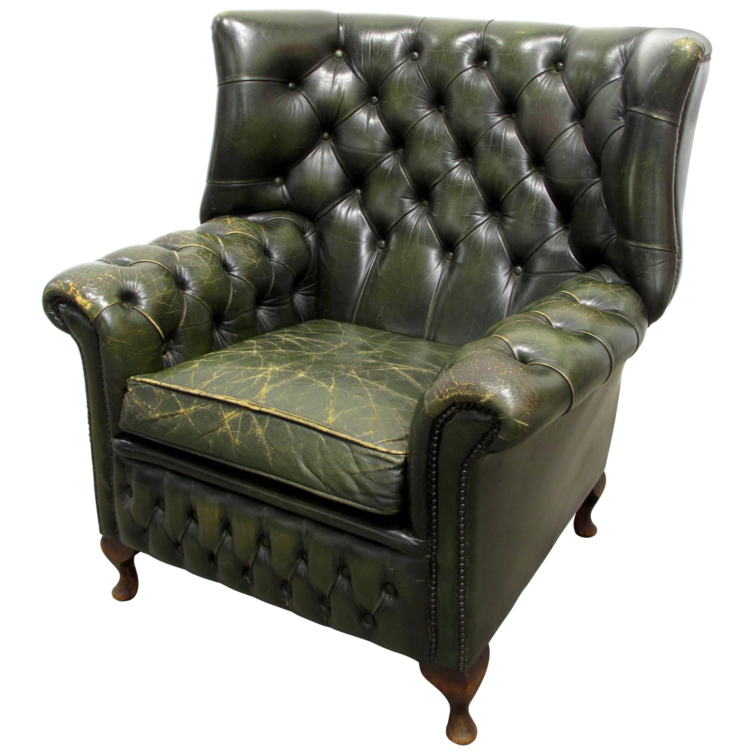 Green Tufted Leather Wingback Chair