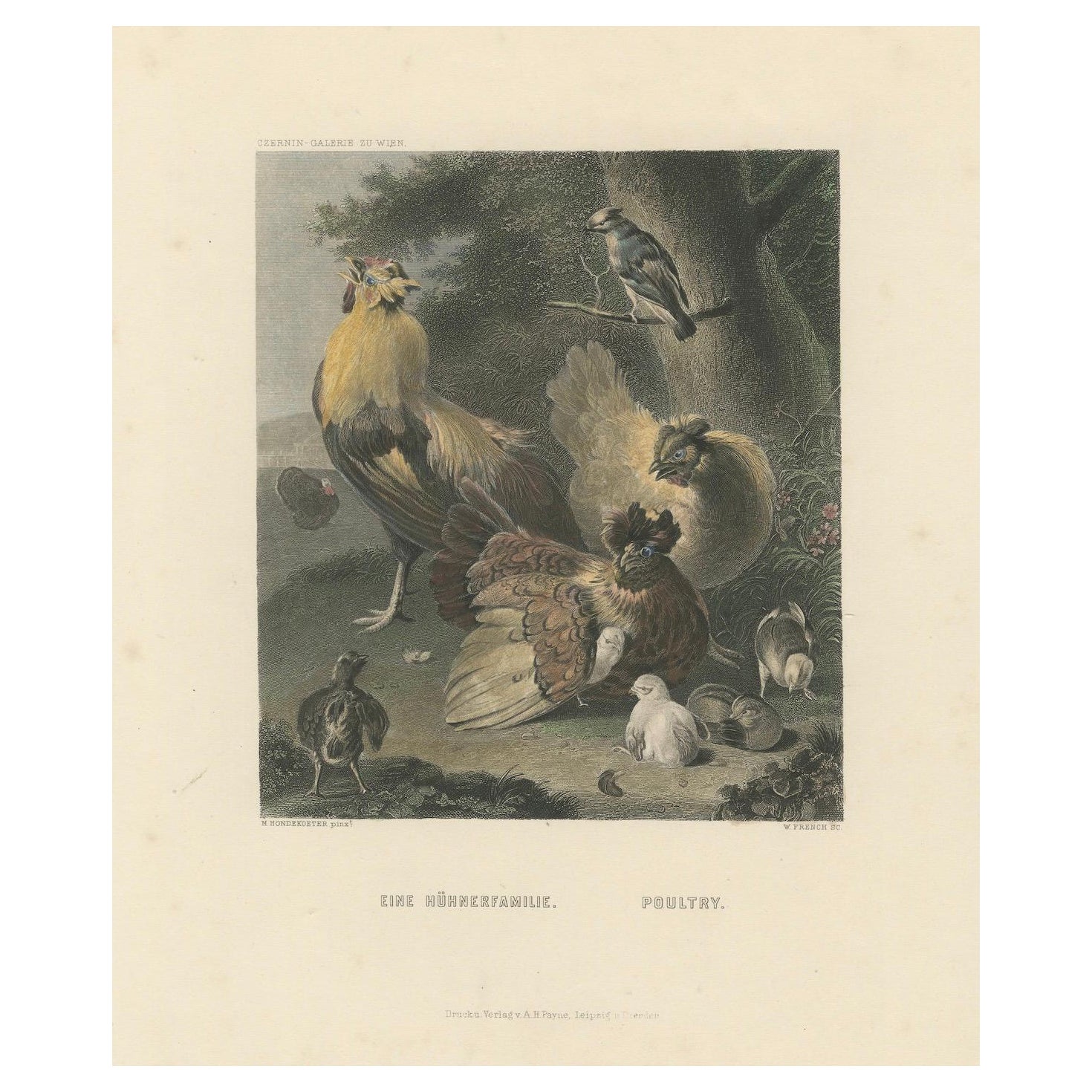 Tranquil Homestead: A Family of Chickens, circa 1860 For Sale
