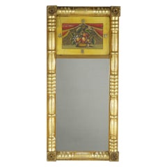 Antique American Classical Empire First Finish Wall Mirror with Eglomise Panel