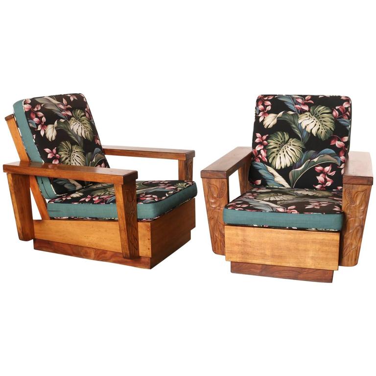 Pair of 1940s Hawaiian Koa Wood Club Chair at 1stdibs